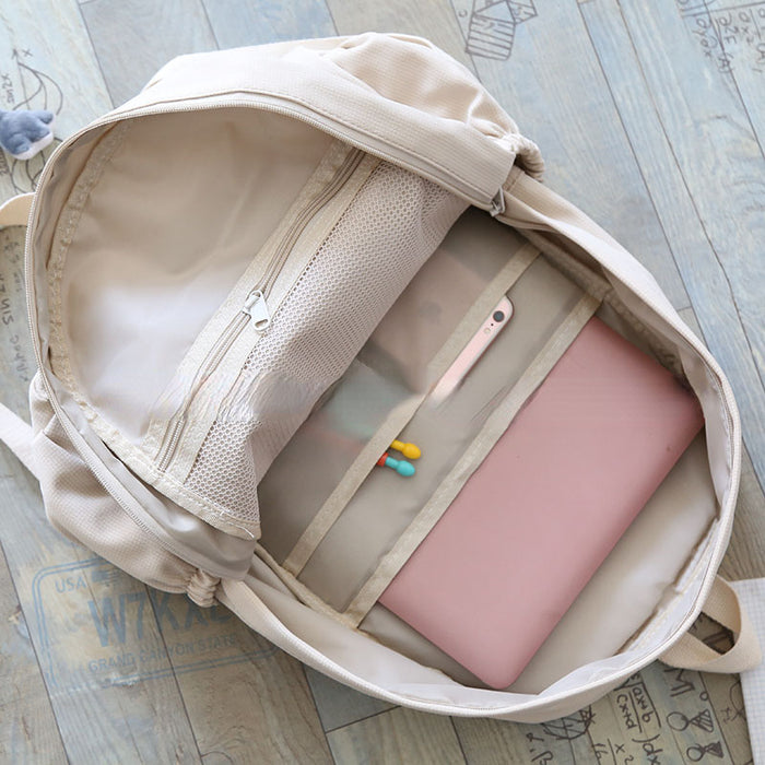 Backpack Female Travel Bag Backpack Schoolbag Solid Color - HANBUN