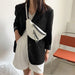 Female Chest Bag Shoulder Bag Striped Shoulder Strap Zipper Waist Bag - HANBUN