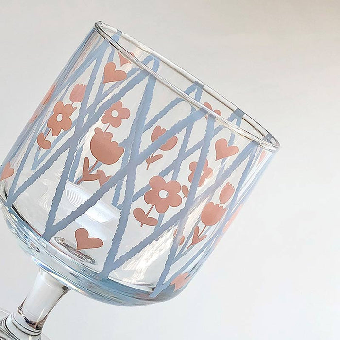 Flower Printed Goblet Glass Cup - HANBUN