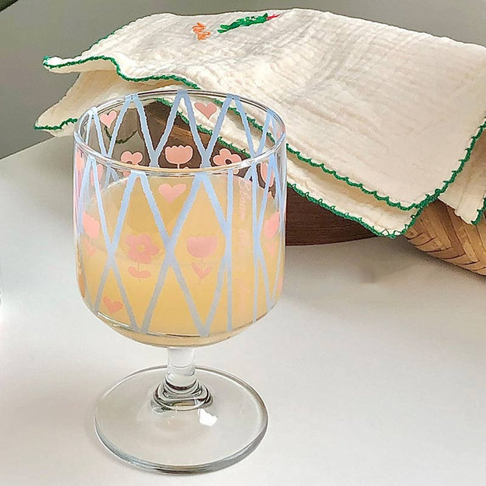 Flower Printed Goblet Glass Cup - HANBUN