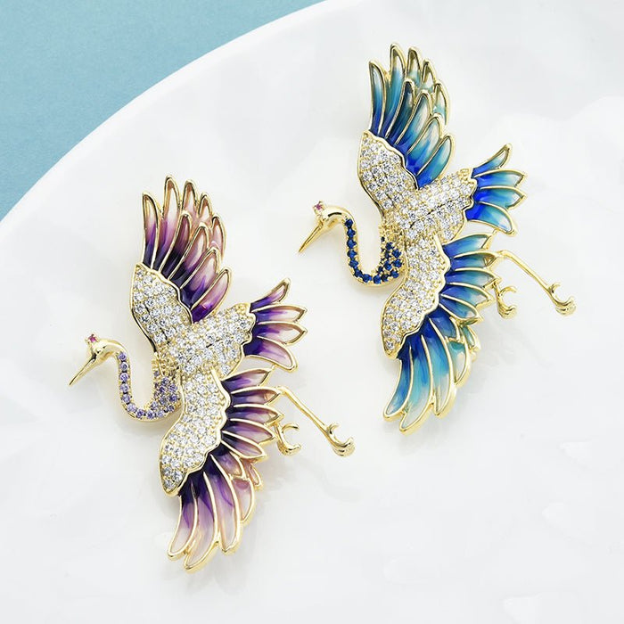 Flying Crane Bird Brooch Gift - HANBUN