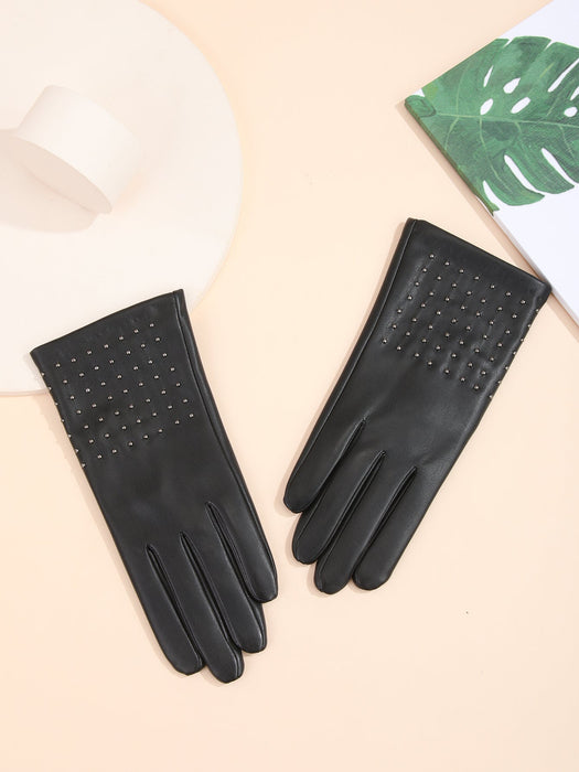 Full PU half rivets - Black lady's gloves