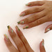 Green Gold Wavy Lines Long Ballerina Press On Nails - HANBUN