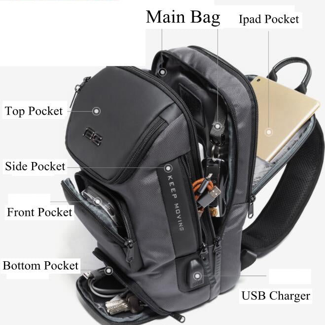Men's Backpack Chest Bag Duffel Bag USB Charging Crossbar Bag - HANBUN