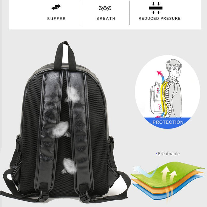 Men's Backpack Leather School Backpack Waterproof - HANBUN