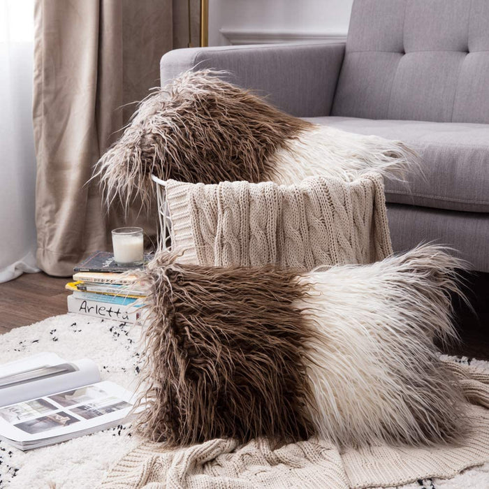 2 Faux Fur Pillowcase Cushions 18 X 18 Inches 45 X 45 Cm - HANBUN