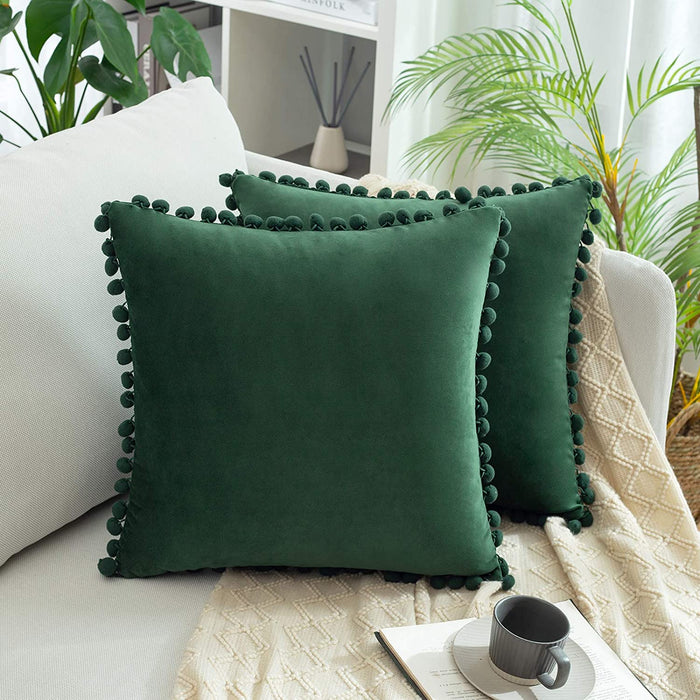2 Pillow Covers Pom Pom Cushion Covers 12 X 20 Inches - HANBUN