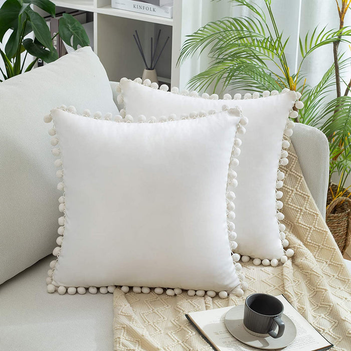 2 Pillow Covers Pom Pom Cushion Covers 12 X 20 Inches - HANBUN