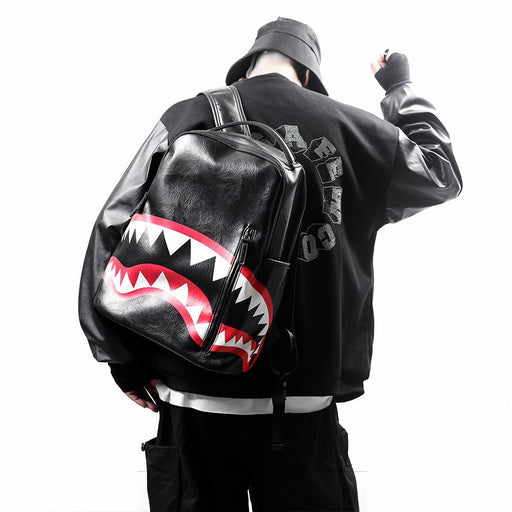 Plaid Backpack Men's Shoulder Bag Large Capacity Shark-shaped Bag - HANBUN