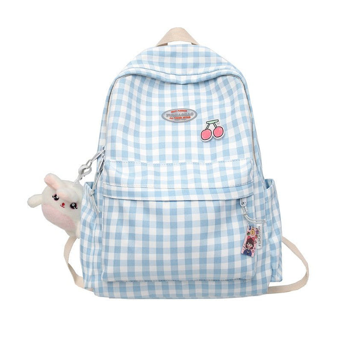 Plaid Backpack Trend Travel Bag Schoolbag Shoulder Backpack - HANBUN