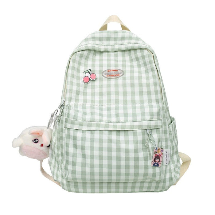 Plaid Backpack Trend Travel Bag Schoolbag Shoulder Backpack - HANBUN