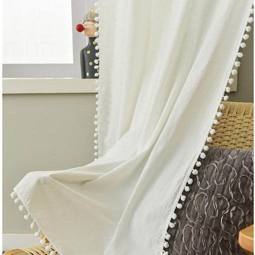Pure White Tassel Lace Cotton Curtains - HANBUN