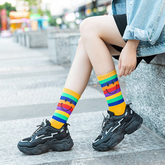 Rainbow medium tube ins trendy women's socks - HANBUN
