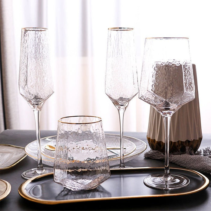 Red Wine Glass Diamond Pattern Glass Champagne Glasses Wine Bar - HANBUN