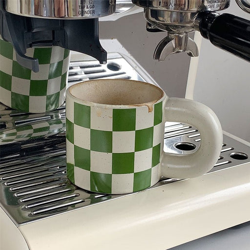 Retro Green Checkerboard Ceramic Mug Cup - HANBUN