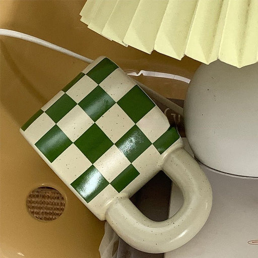 Retro Green Checkerboard Ceramic Mug Cup - HANBUN