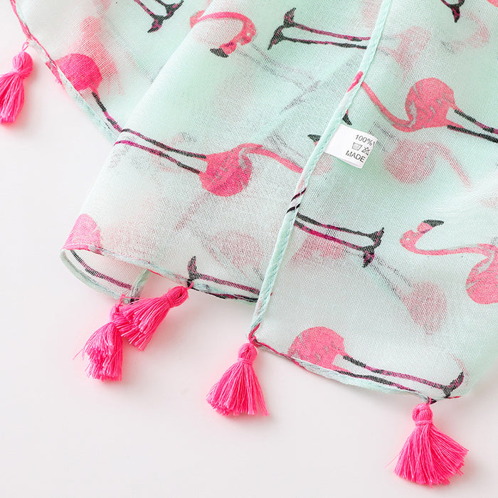 Flamingo Print Tassel Scarf